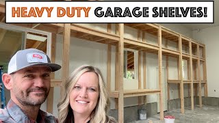 Heavy Duty Garage Shelves Workbench Built From Scratch 12x40 [upl. by Vigor612]