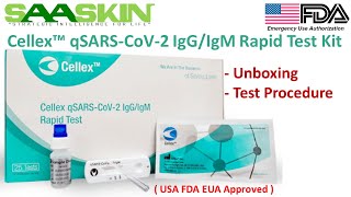 Cellex qSARSCoV2 IgGIgM Antibody Rapid Test  USA FDA EUA Approved Kit [upl. by Venice971]