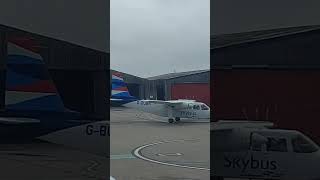 Isles of Scilly Skybus taxiing to stand 1 at Lands End Airport [upl. by Ahker]