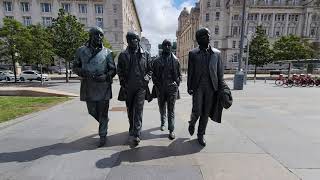 The Beatles Statues 3 Muses Mersey Ferry at Pier Head Liverpool Merseyside England UK United Kingdom [upl. by Rowen]