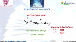 Geostrophic Wind Calculation  UGC NET   ENVIRONMENTAL SCIENCES  Easy Calculation  ugcnet [upl. by Nileuqay]