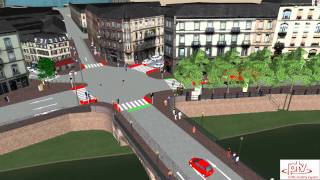 PTV Vissim amp Viswalk Simulation of Traffic around Pont Kuss in Strasbourg [upl. by Bayly]