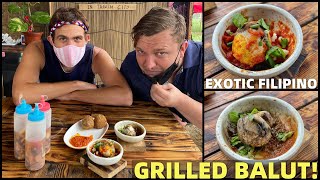 TAGUM CITY FILIPINO FOOD TRIP  Brit and Canadian Eating Philippines EXOTIC GRILLED BALUT [upl. by Nudnarb]