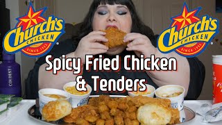 Churchs Spicy Fried Chicken amp Tenders Mukbang [upl. by Ilsel]