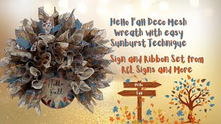 Hello Fall Sunburst Deco Mesh Wreath Crafting with Hard Working Mom How to DIY [upl. by Nesilla800]