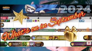 Empires amp Puzzles Calendar September 2024 New Events Families Heroes amp general goings on 😎 [upl. by Baxie502]