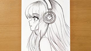 Easy anime drawing  how to draw anime girl easy step by step for beginners [upl. by Asiret]