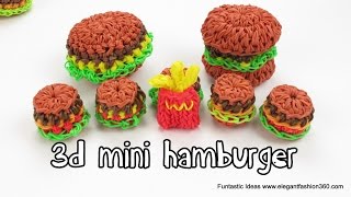 Rainbow Loom 3D Mini Hamburger CharmLoomless  How to Loom bands tutorial [upl. by Touber]