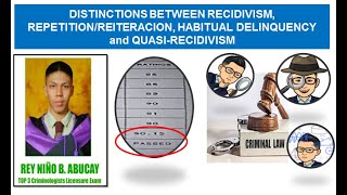 Distinctions between Recidivism Repetition Habitual delinquency Quasi recidivism [upl. by Annavoj4]