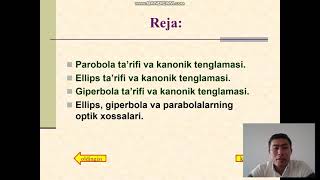 Ikkinchi tartibli chiziqlar parabola ellips va giperbola  Ibrogimov O‘B [upl. by Xuaegram]