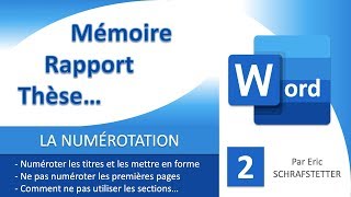 2  Rapport mémoire avec Word  Numérotations des titres et des pages [upl. by Crispen]