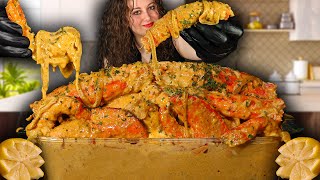 MASSIVE DESHELLED SEAFOOD BOIL DRENCHED IN CREAMY GARLIC SAUCE  COLOSSAL KING CRAB LEGS MUKBANG [upl. by Cirri]