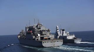 USNS WASHINGTON CHAMBERS Sea Resupply of French LHD TONNERRE L9014 [upl. by Jerrome819]