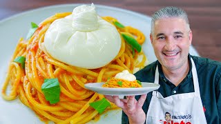 How to Make CREAMY CHERRY TOMATO PASTA with BURRATA Cheese  Vincenzos Plate [upl. by Kutzer]