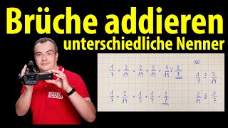 Brüche addieren  unterschiedliche Nenner  langsam und ausführlich erklärt  Lehrerschmidt [upl. by Ahselrac774]