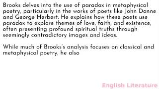 Summary and analysis of The Language of Paradox by Cleanth Brooks [upl. by Nolrah]