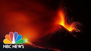 WATCH Video Shows Mount Etna Erupting For 17th Time Since February  NBC News NOW [upl. by Meehsar49]