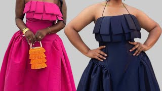 How to Cut and Sew a Stylish Gorgeous Dress with Side Gathers and Ruffles in Front [upl. by Anawot]