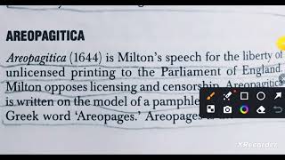 Areopagitica 1644 a speech pamphlet of John Milton  UPTGT PGT English Literature Summary 📚👍 [upl. by Euqinotna]