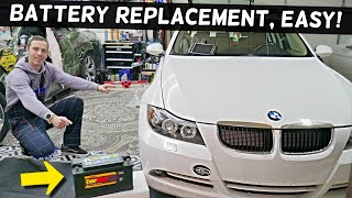 HOW REPLACE BATTERY BMW E90 E91 E92 E93 325i 328i 330i 320i 318i 316i 318d 320d 325d 330d 335d [upl. by Samul]