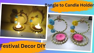 How to Make Candle Holder From Old Bangles  DIY Trending Candle Holder for Diwali Special [upl. by Damas48]