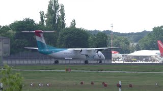 Luxair Bombardier DHC8400 LXLQI takeoff at Berlin Airport [upl. by Aivataj]