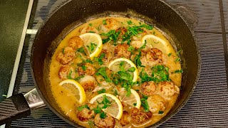 Гребешки в сливочно лимонно чесночном соусе Creamy lemon scallops [upl. by Yffat]