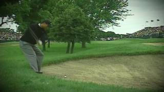 Hazeltine Historical Moments  Tiger Woods Incredible Bunker Shot [upl. by Ziul]