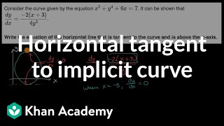 Horizontal tangent to implicit curve  AP Calculus AB  Khan Academy [upl. by Eedissac301]