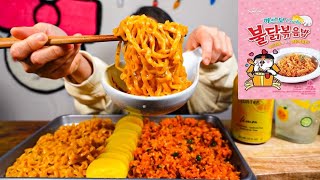 NEW SPICY CARBONARA FIRE FRIED RICE  CREAMY CARBONARA FIRE NOODLES ft PICKLED RADISH l MUKBANG [upl. by Gnuh]