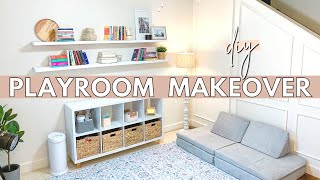 DIY PLAYROOM MAKEOVER  affordable playroom furniture cube storage hack amp playroom decor ideas [upl. by Keli]