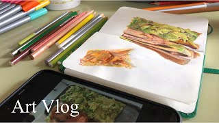 Art vlog  colored pencils food illustration baguette sandwich  🥑🥖🐟 [upl. by Ahtiek982]