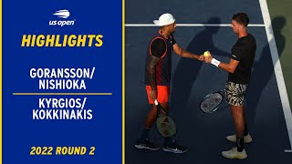 GoranssonNishioka vs KokkinakisKyrgios Highlights  2022 US Open Round 2 [upl. by Ayadahs]