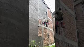 Construction process of cement mortar for brick exterior wall of bungalow [upl. by Zug]