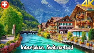 Interlaken Switzerland walk on a rainy day 4K  Beautiful Swiss town  rain ambience [upl. by Gelasias826]