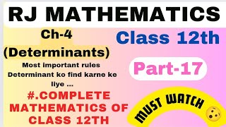 Determinant class 12thP17उपसारणिक तथा सह खंडminors and cofactorsrjmathematics 😊 [upl. by Jard]