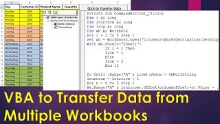 Excel VBA to Combine Multiple Workbooks  Transfer Data from Multiple Excel Files [upl. by Adonis]