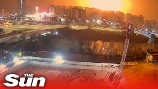 Huge explosion lights up Kyiv night sky during Russian air strike [upl. by Annyl]