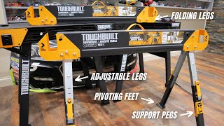 TOUGHBUILT Sawhorse C650  Best Folding Sawhorse with Pivoting Feet and Adjustable Legs toughbuilt [upl. by Regen535]