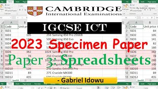 IGCSE  ICT 0417  SPECIMEN PAPER 3 2023  SPREADSHEETS USING MS EXCEL [upl. by Dubois647]