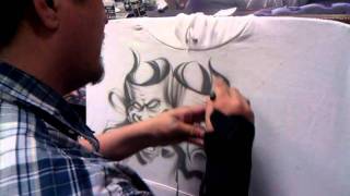 Chicano art smile now cry later drama masks how to airbrush Tshirts script lettering all by Jaime R [upl. by Season]