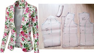 How to draft Womens Jacket Blazer  NotchedCollar Jacket  Pattern drafting [upl. by Tullius]