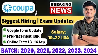 Coupa Biggest Hiring Test amp Interview Date Update  Early Career Program  Salary 1022 LPA [upl. by Suilenroc]