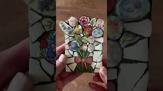 Floral Bouquet Artist Trading Card ATC  Pique Assiette Mosaic [upl. by Hance]