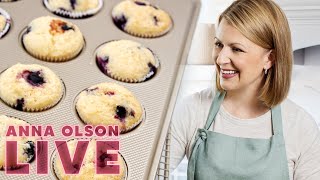 How to Make Blueberry Streusel Muffins  LIVESTREAM w Anna Olson [upl. by Ettennek830]