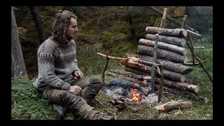 6 days solo bushcraft  canvas lavvu bow drill spoon carving Finnish axe [upl. by Namijneb]