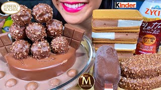 ASMR FERRERO CHOCOLATE CAKE MAGNUM ICE CREAM KINDER MAXI KING CHOCO MILK MASSIVE Eating Sounds [upl. by Limaa]