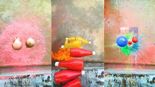 Dropping Water Balloons amp Breaking Colorful Glass Bottles ASMR [upl. by Uticas]