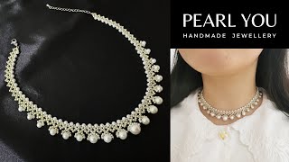 Gorgeous Wedding Beaded Pearl Necklace Tutorial Easy DIY Jewellery Inspiration by PEARL YOU [upl. by Ondrej155]