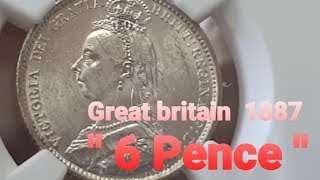 Old UK Coin 6 pence coin 1887 Rare Victoria Queen Silver coin Jubilee HeadNGC MS62 [upl. by Albert22]